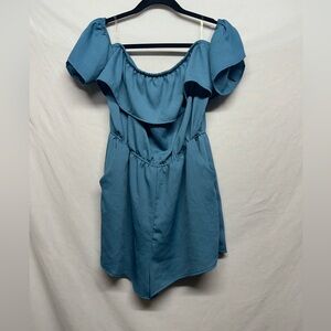 Haute Monde Aqua Teal‎ Print Ruffle Romper Classic Chic Large Flattering 1 piece